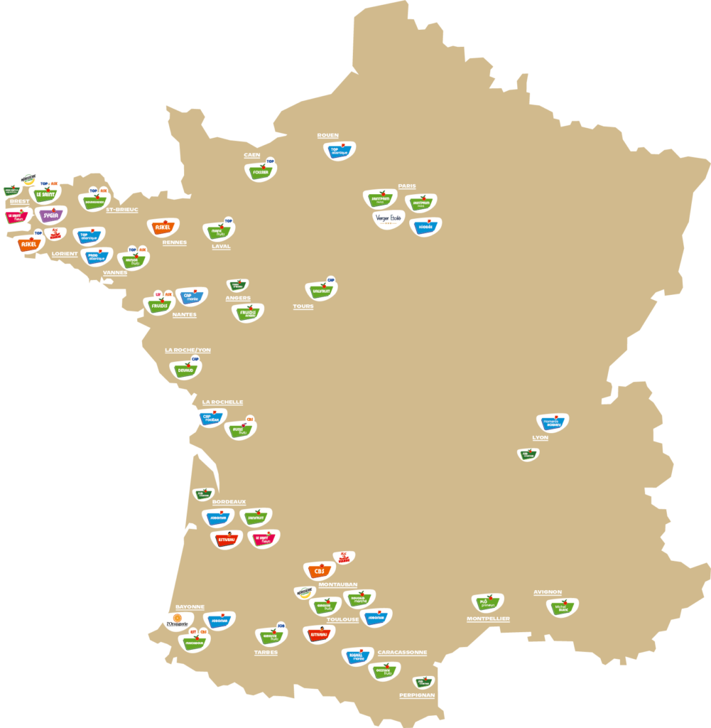Carte de la France représentant l'implantation géographique des différents sites du Réseau Le Saint.
